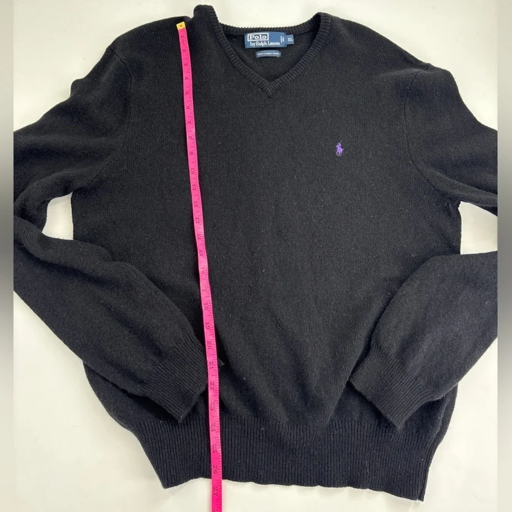 Polo by Ralph Lauren Black V-Neck Sweater with Purple Logo